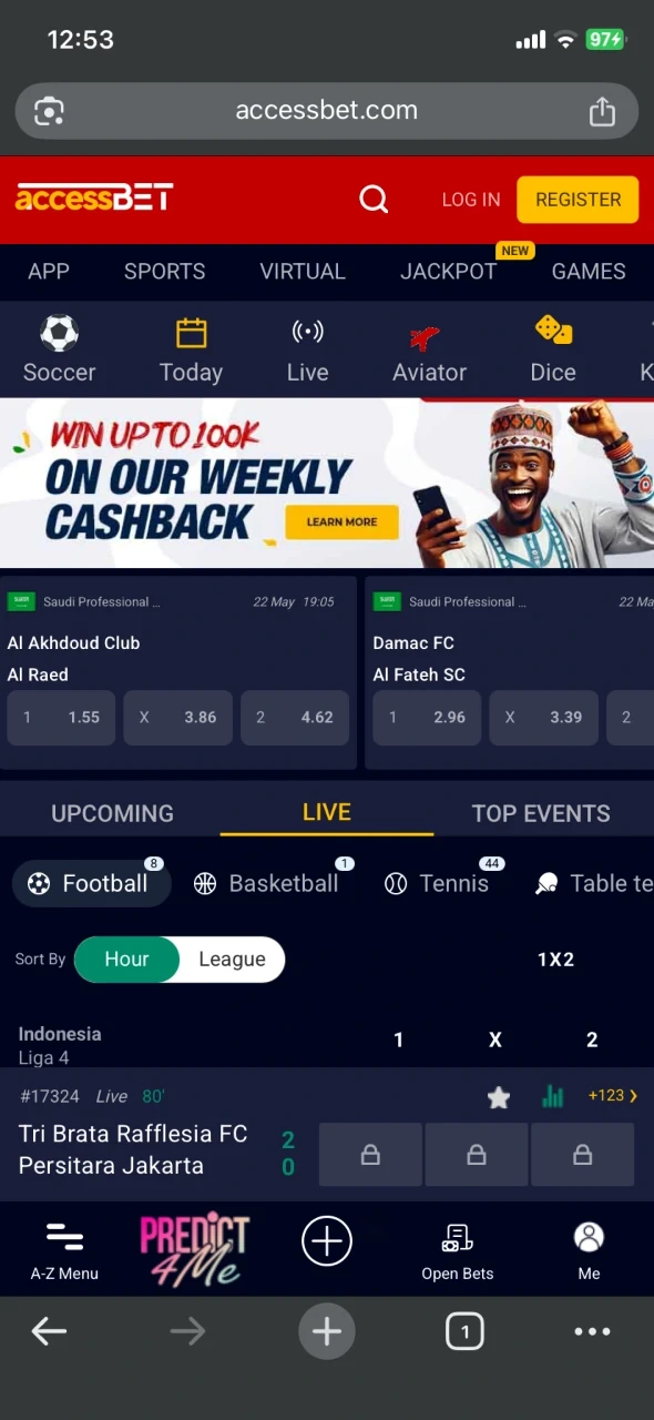 Open the Accessbet app for Android and start placing bets.
