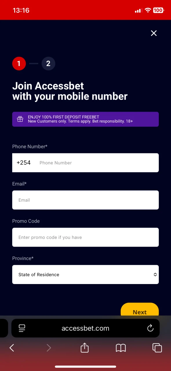 Register on Accessbet to get the iOS app.