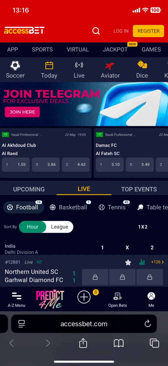 Open the Accessbet website to download the iOS app.