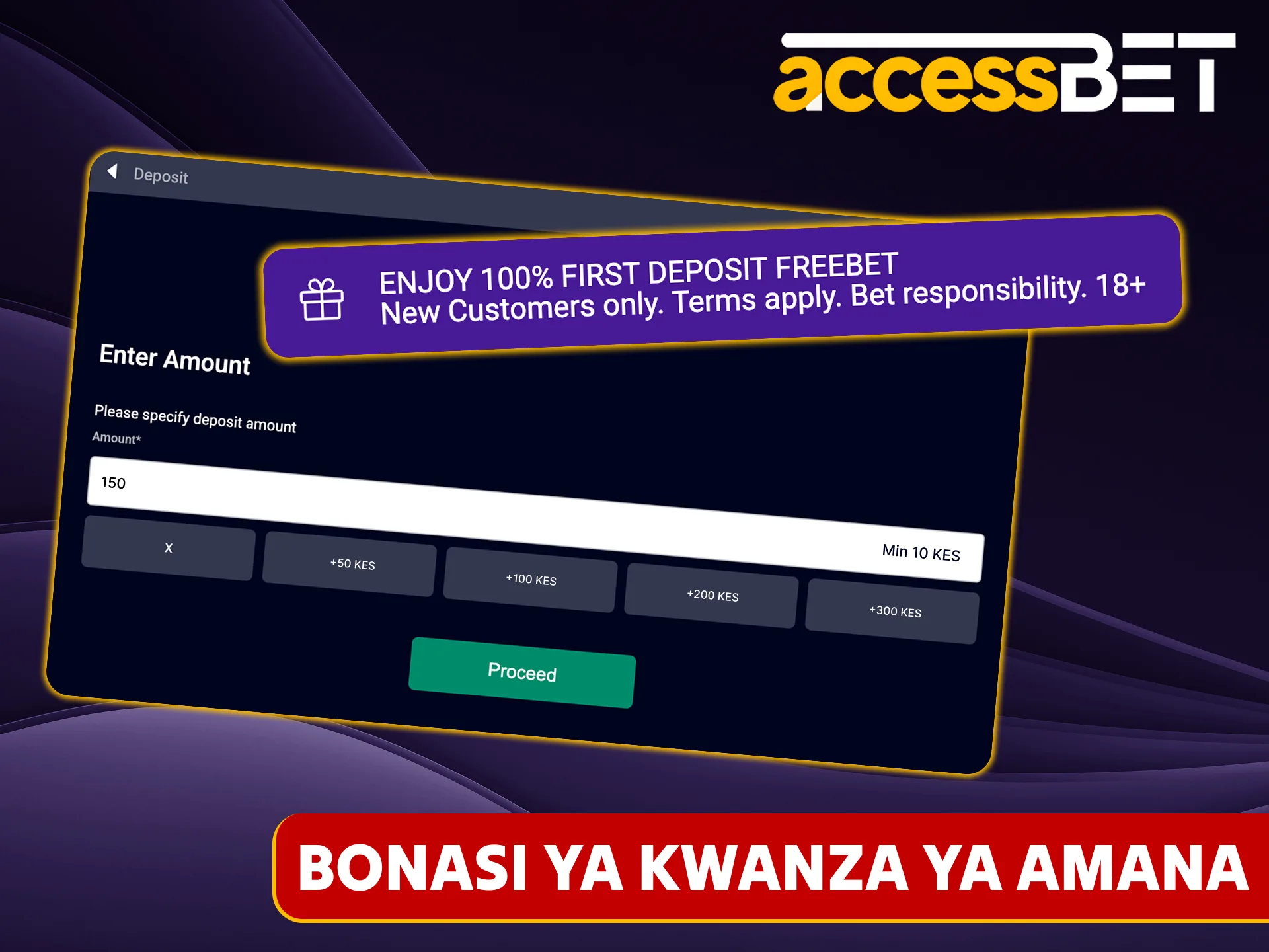 Pata bonasi ya Accessbet baada ya kuweka amana ya kwanza.