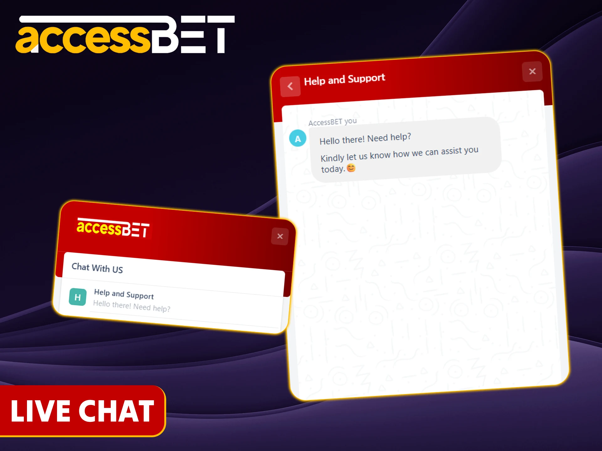 Contact Accessbet customer support via 24/7 live chat.