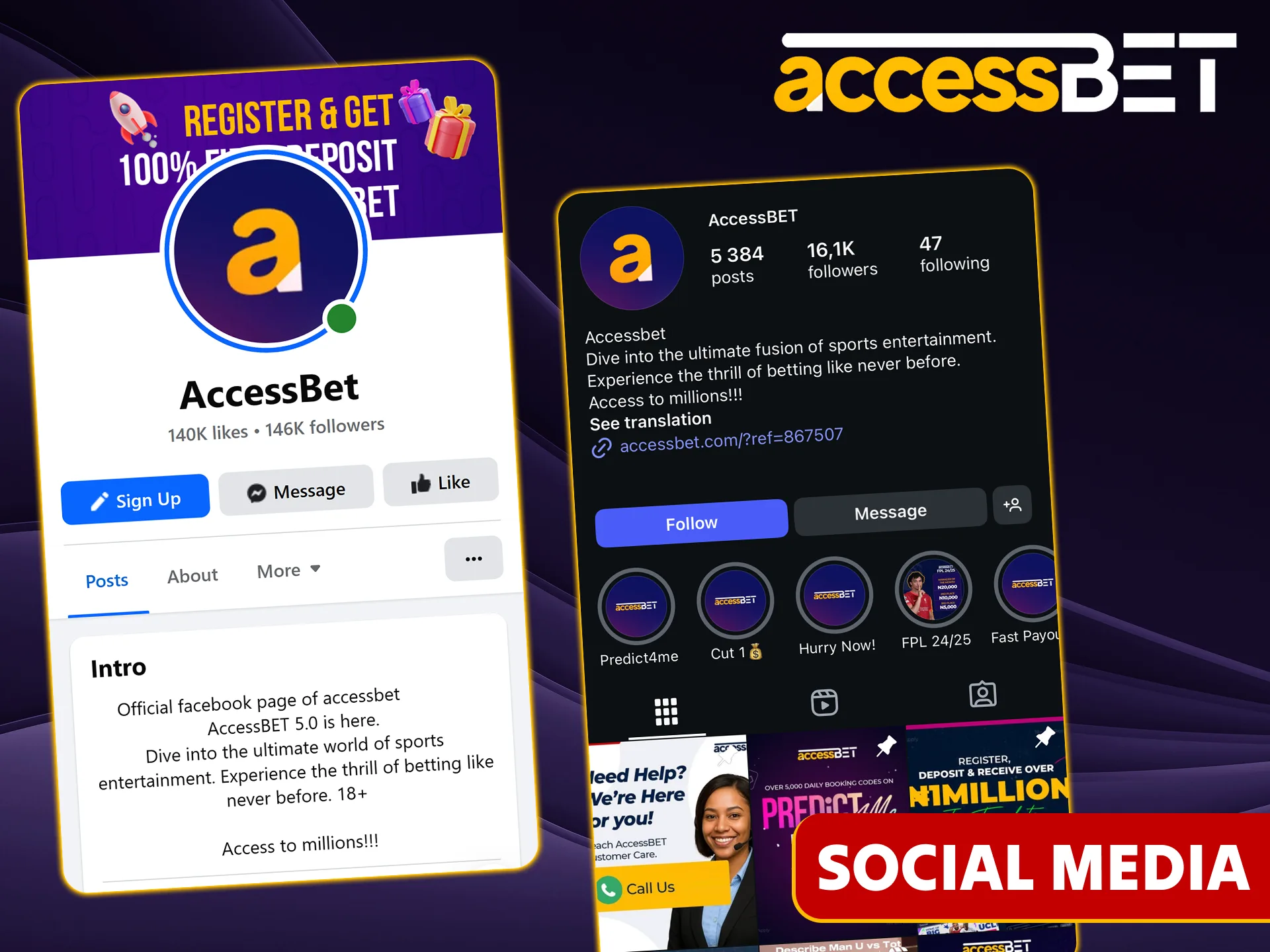 Follow Accessbet on social media and get in touch with them.