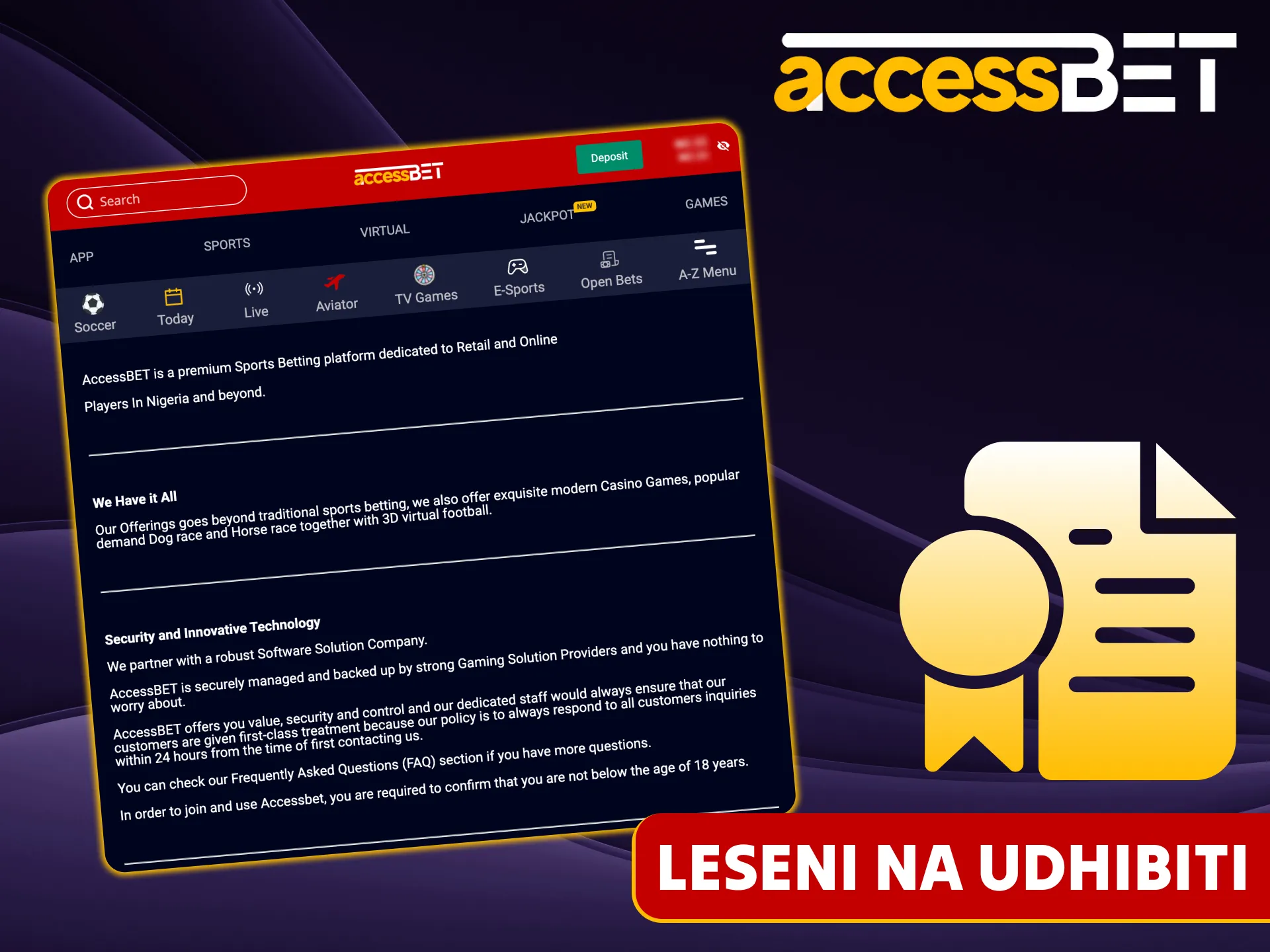 Accessbet ni jukwaa la kuaminika lenye leseni.
