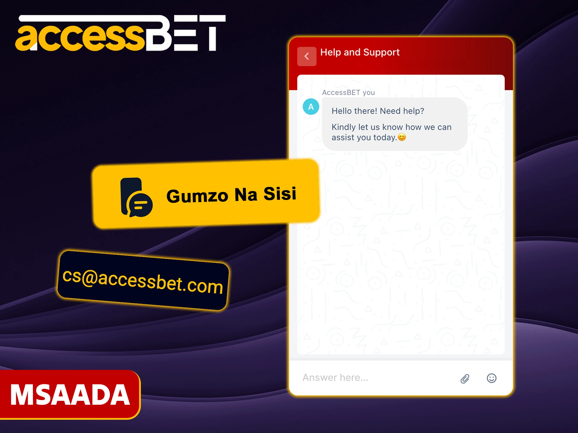 Wasiliana na usaidizi kwa wateja ukikumbana na matatizo yoyote na tovuti ya Accessbet.