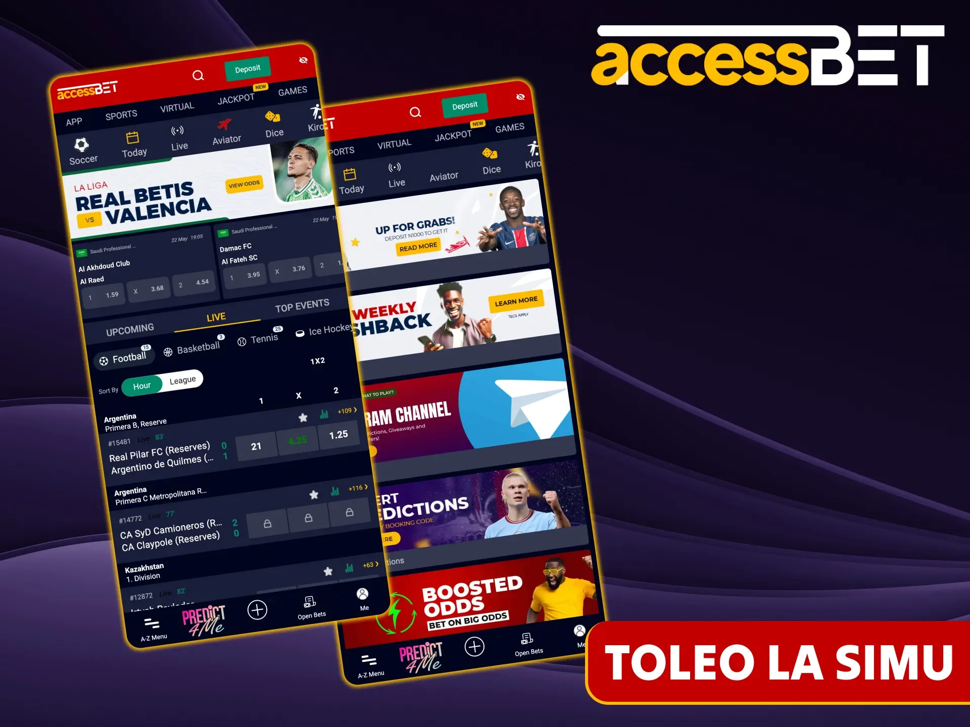 Accessbet ina programu ya simu ya Android na iOS.