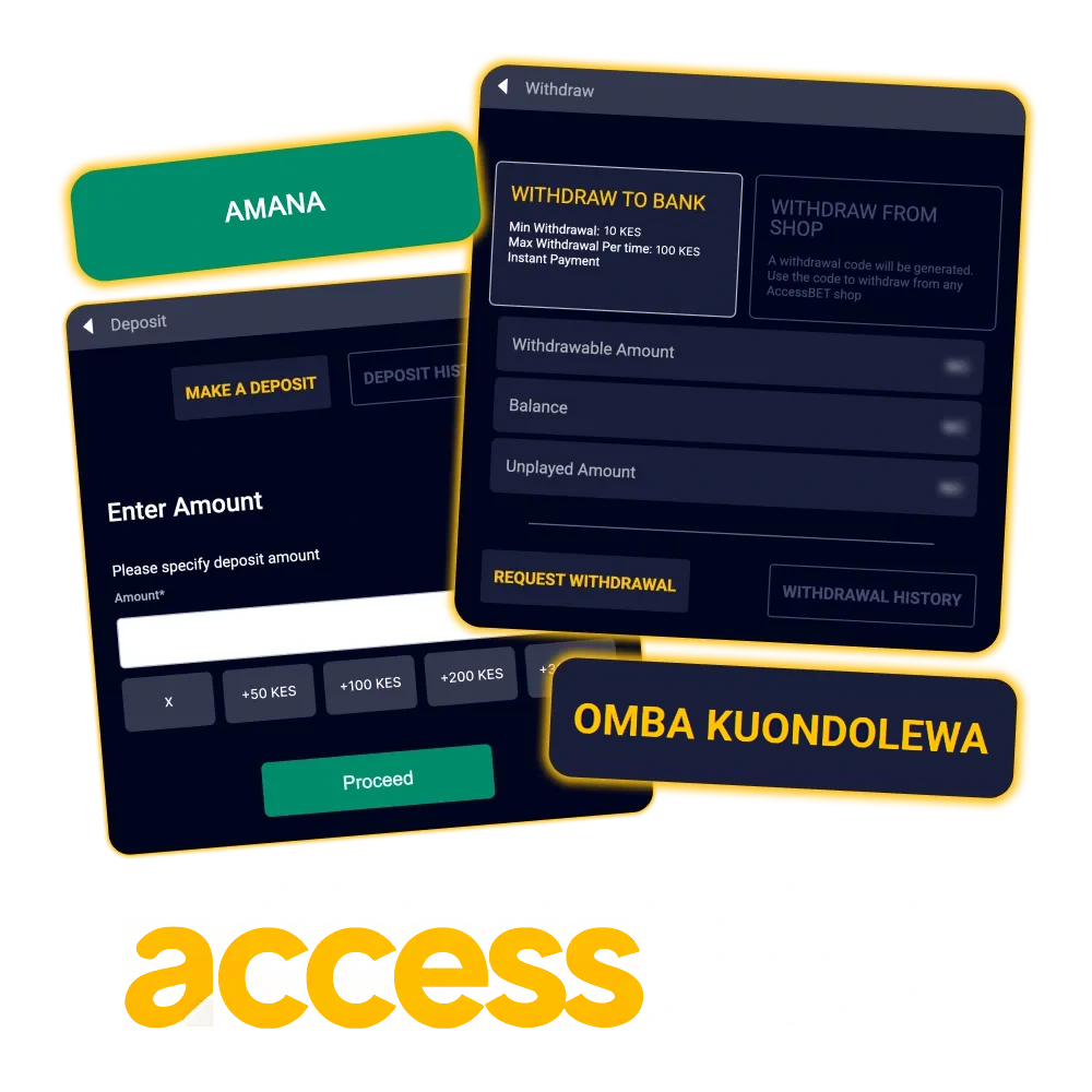 Toa na uweke pesa nchini Kenya kwa kutumia njia rahisi za malipo za Accessbet.