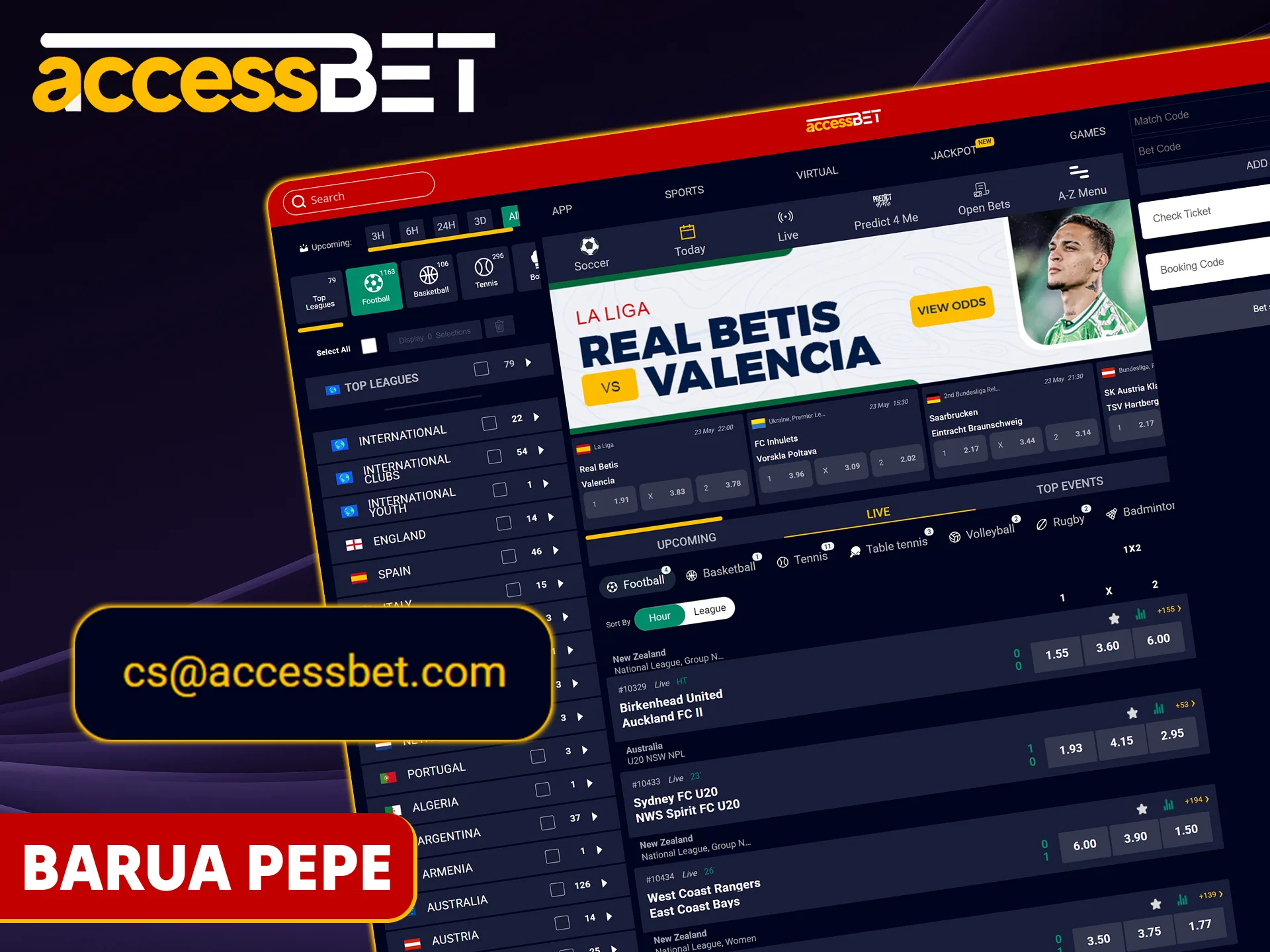 Wasiliana na Accessbet kwa barua pepe.