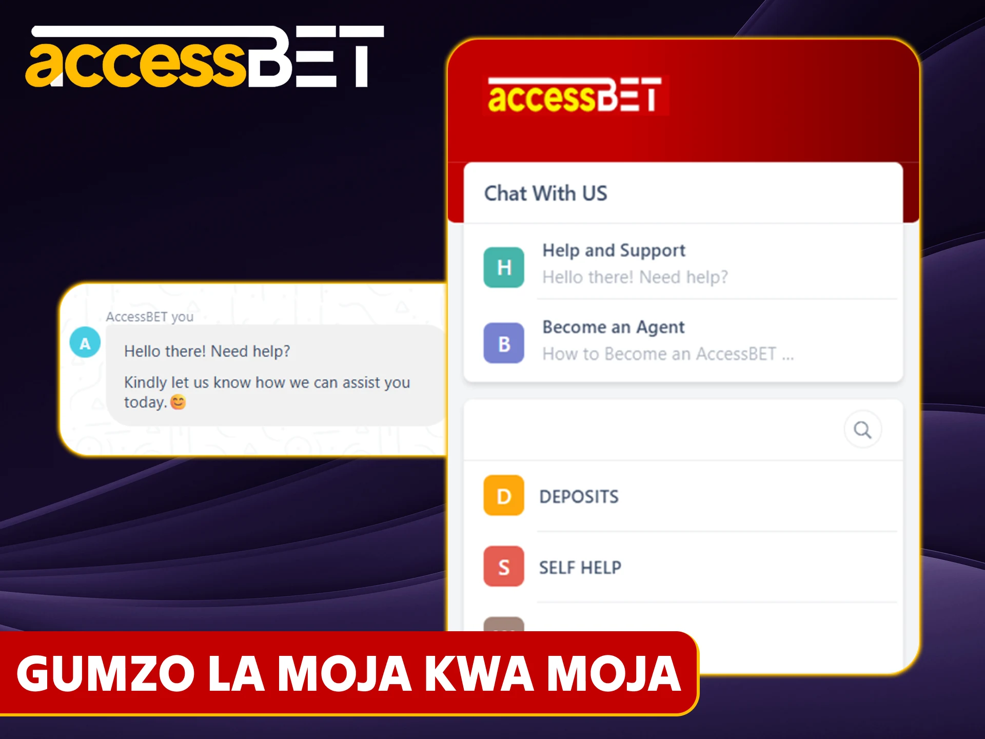 Accessbet inatoa usaidizi wa gumzo la moja kwa moja mtandaoni.