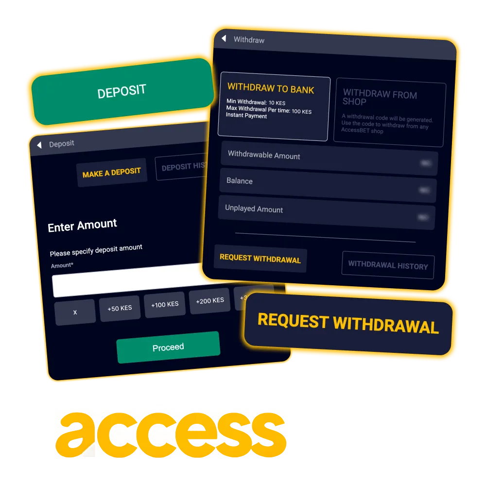 Withdraw and deposit funds in Kenya using convenient Accessbet payment methods.