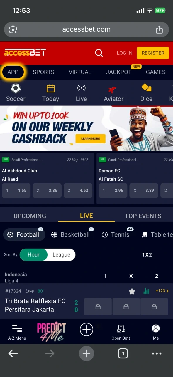 Pata sehemu ya upakuaji wa programu ya Android kwenye Accessbet.