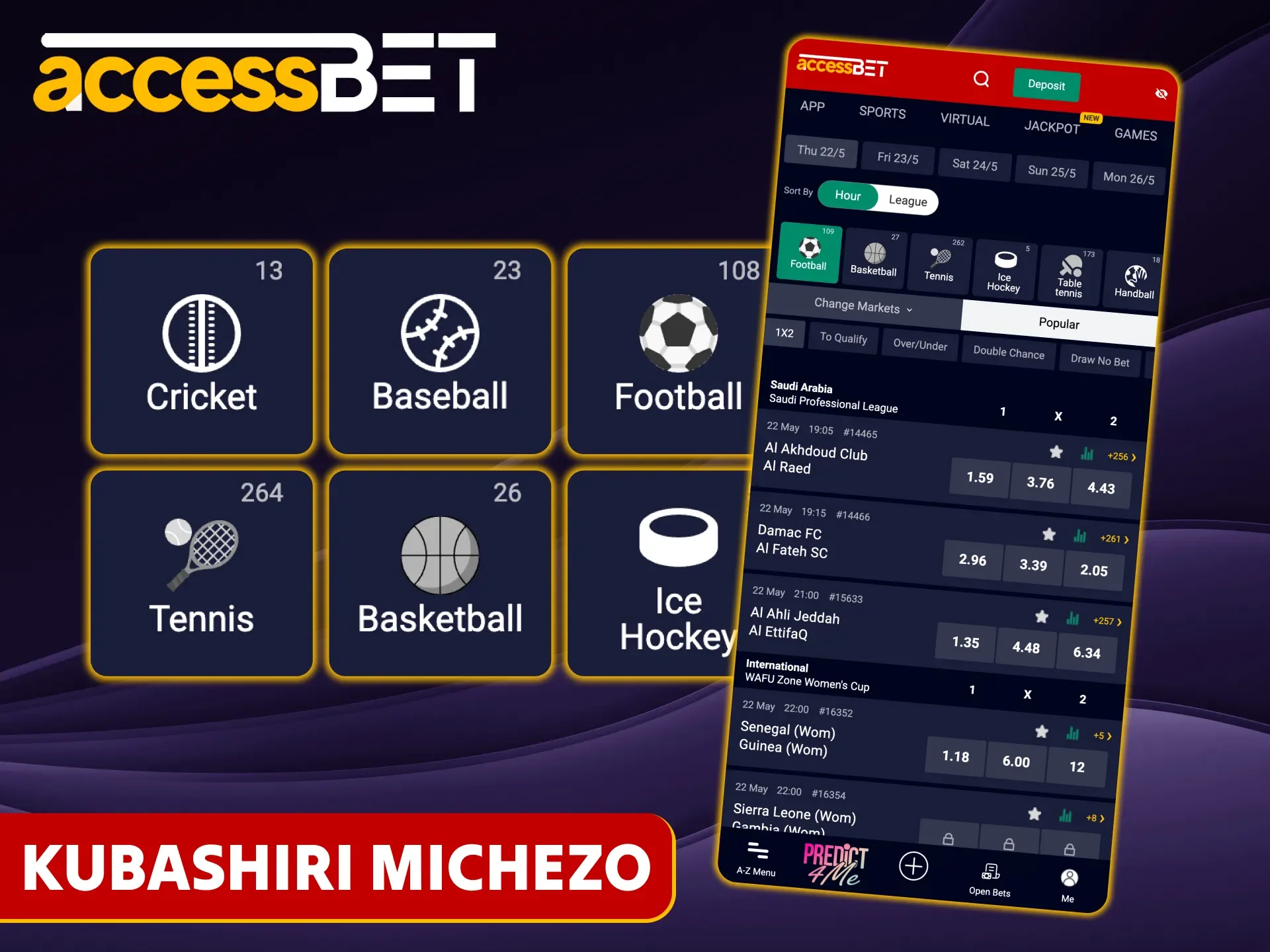 Weka dau kwenye michezo kwa kutumia programu inayofaa ya Accessbet.