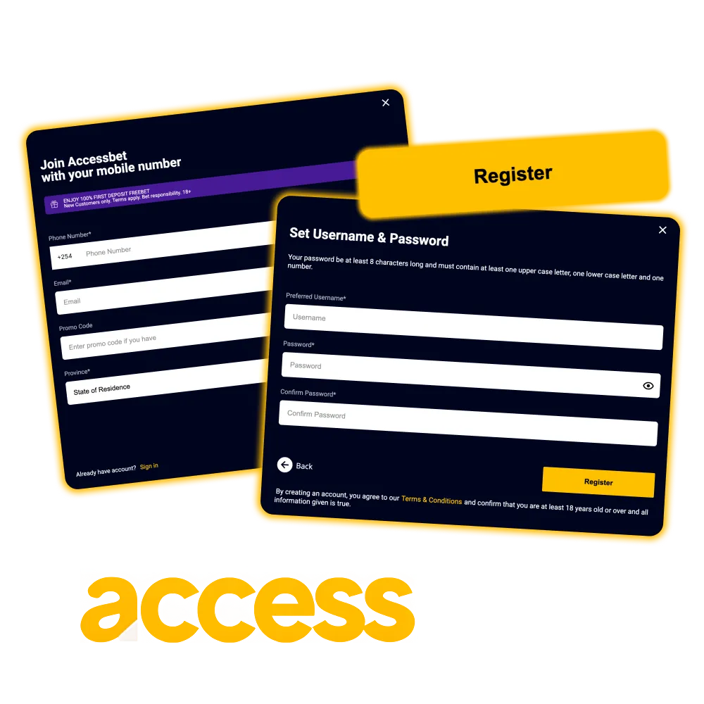 Complete the registration process on Accessbet and start placing bets.