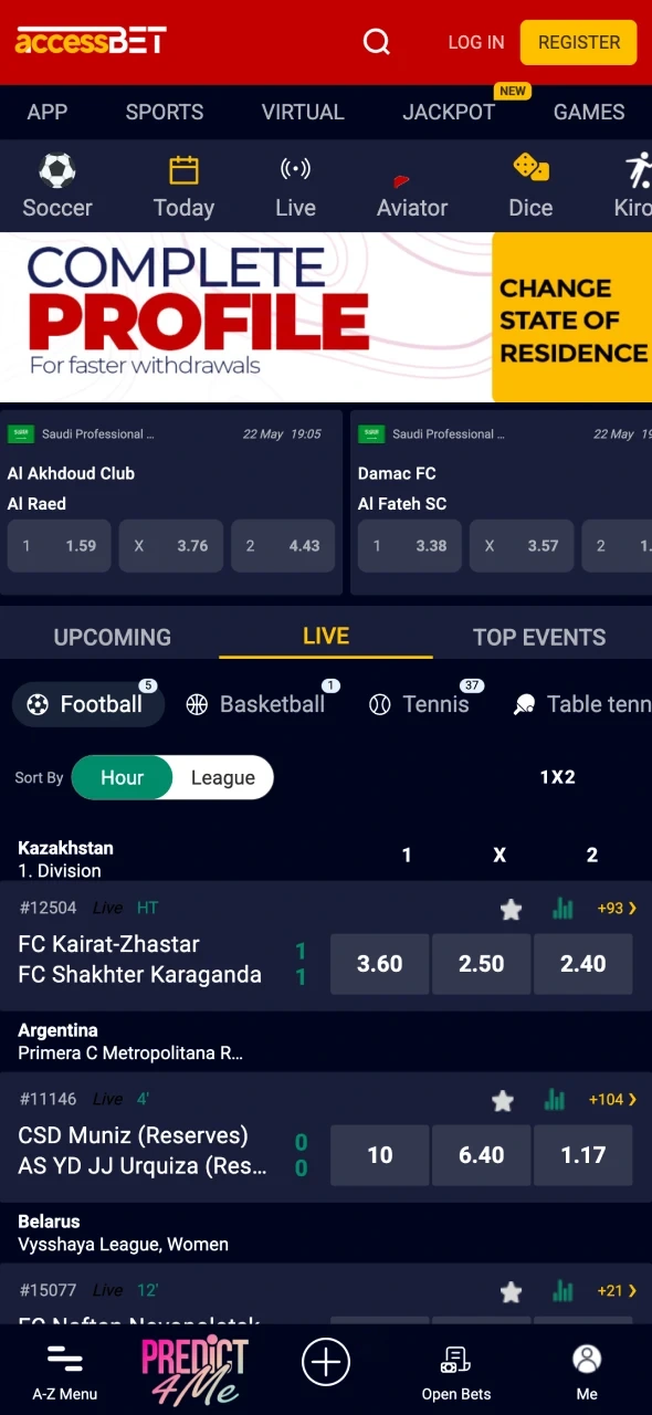 Open the Accessbet website and register.