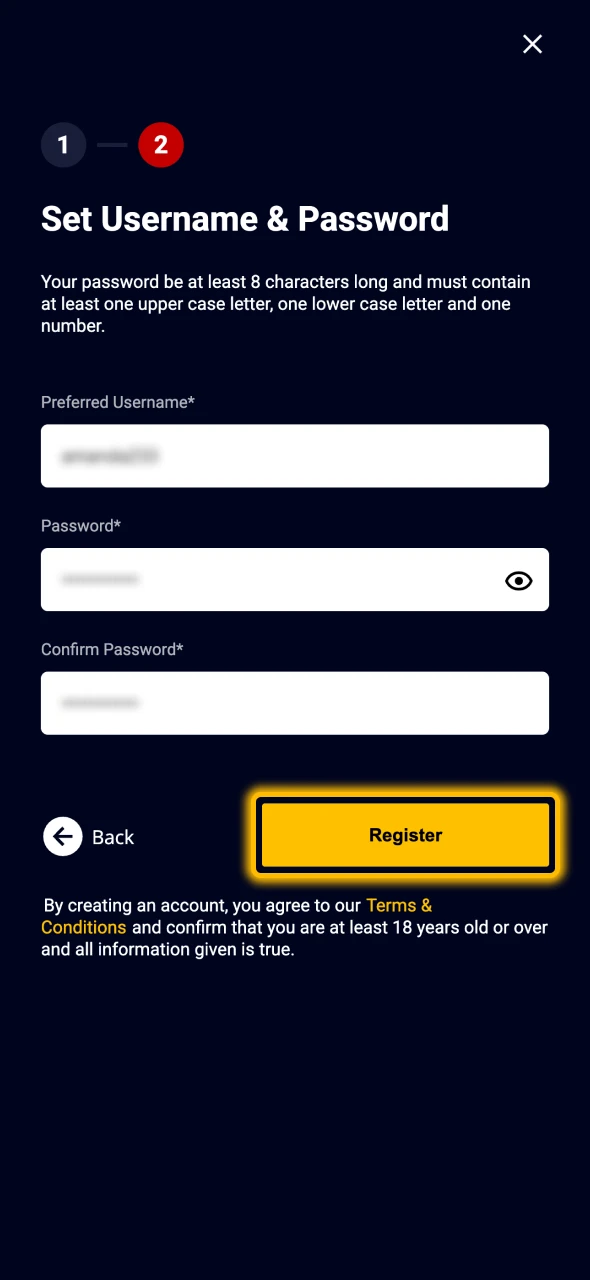 Complete your registration on Accessbet.