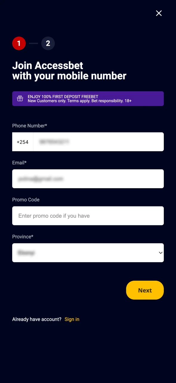 Fill out the registration form on the Accessbet website.