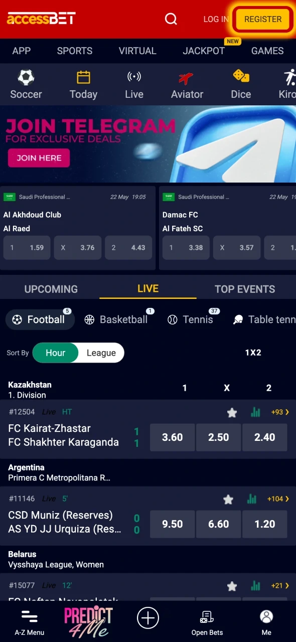 Start registering on Accessbet.
