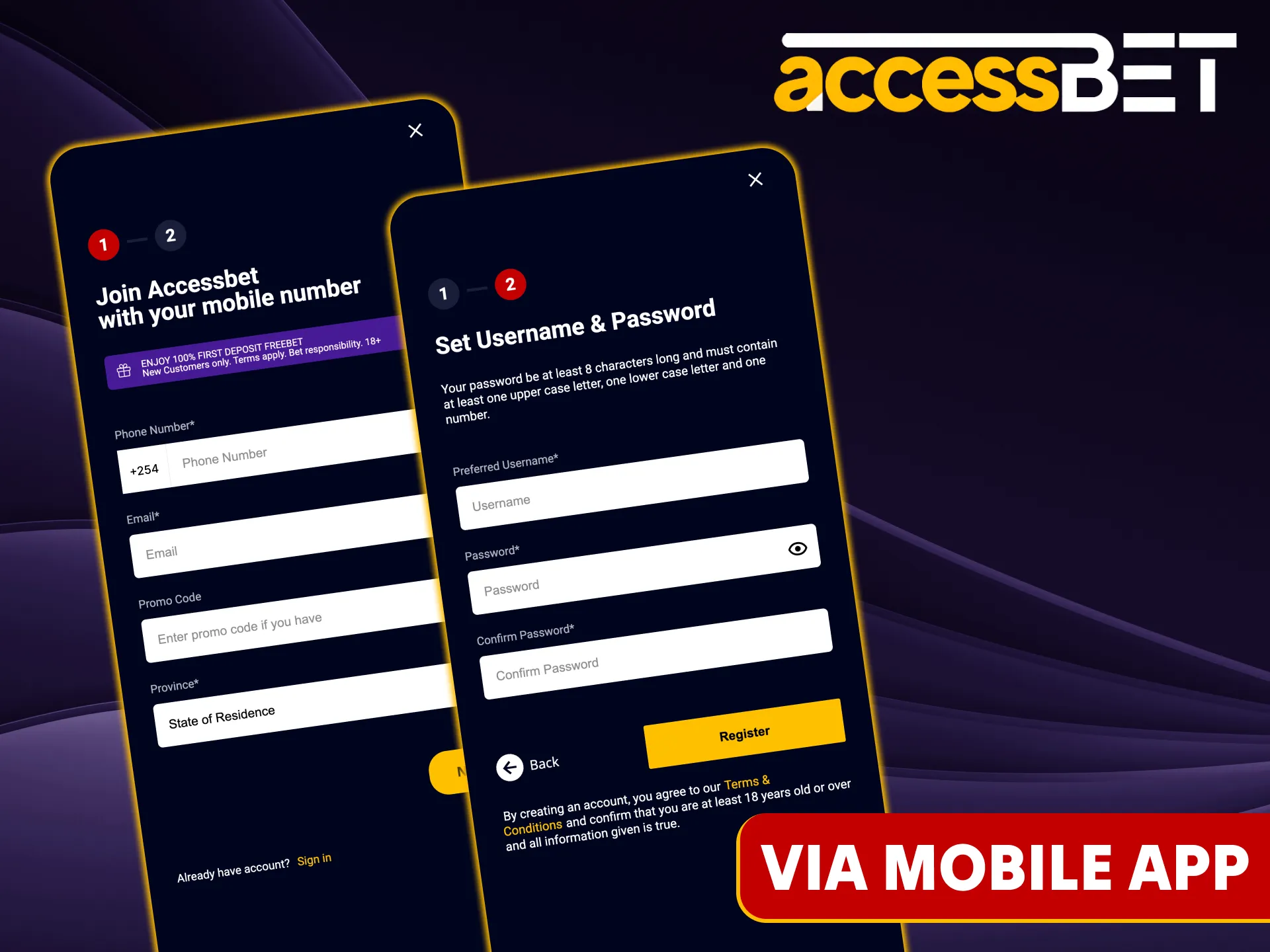 Sign up quickly at Accessbet via handy mobile app.