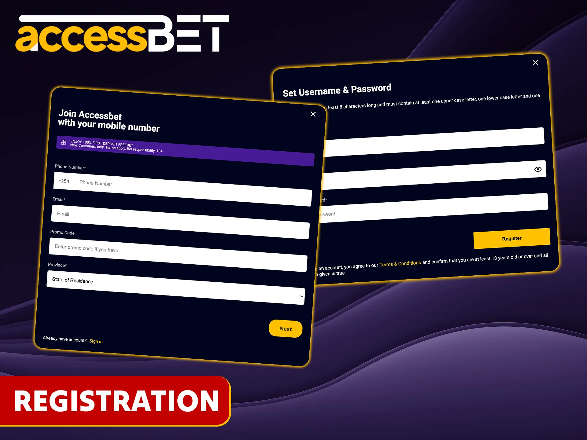 Register with Accessbet in just a few minutes.