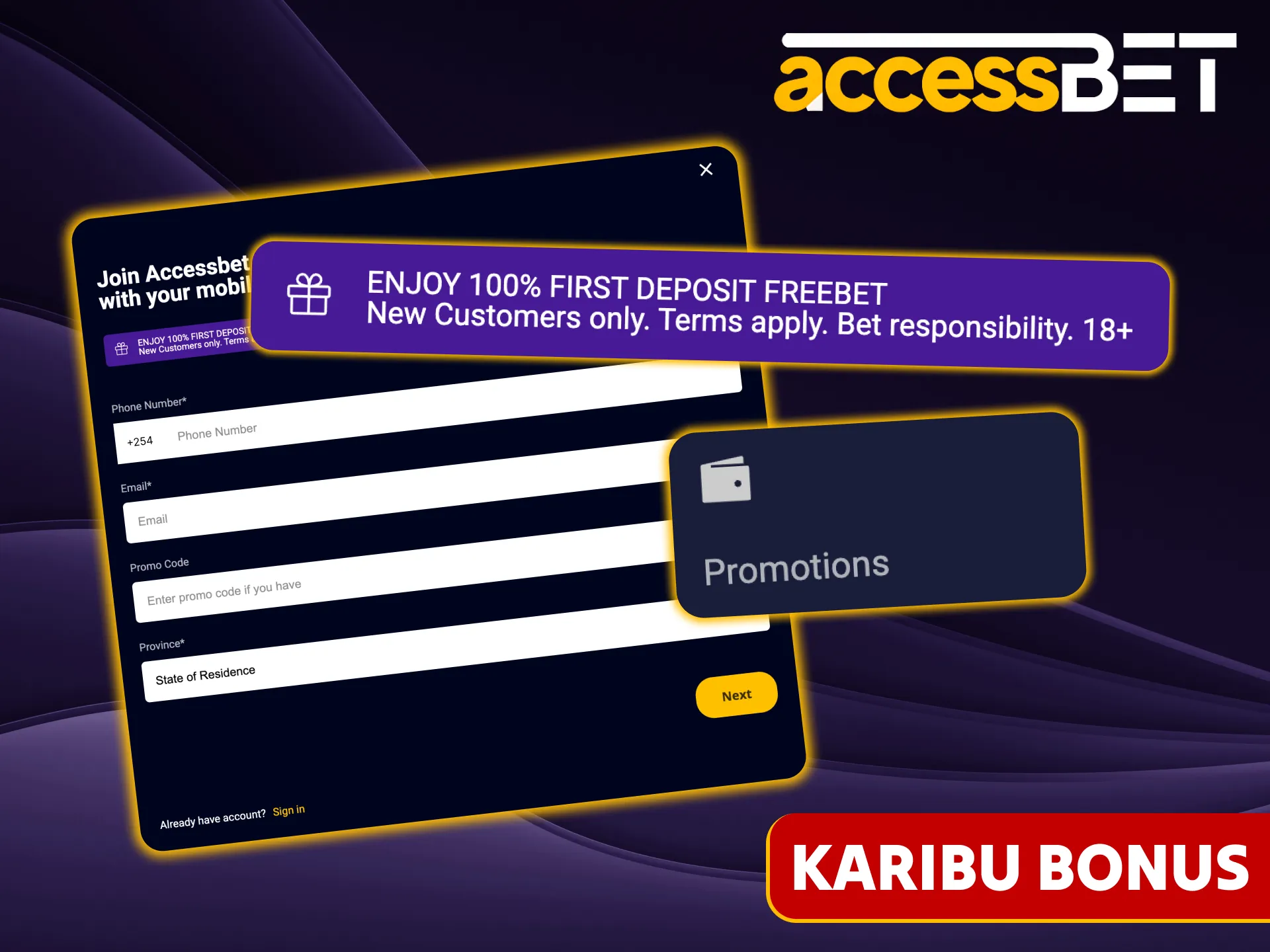 Dai bonasi ya kukaribisha baada ya kujiandikisha kwenye Accessbet.