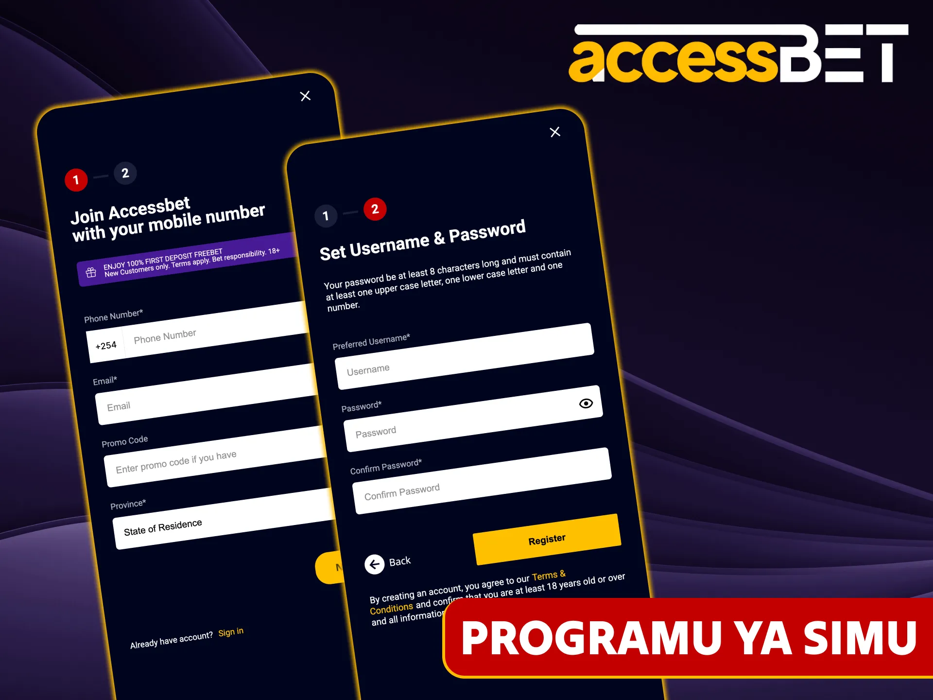 Jisajili haraka kwenye Accessbet kupitia programu ya simu ya mkononi.